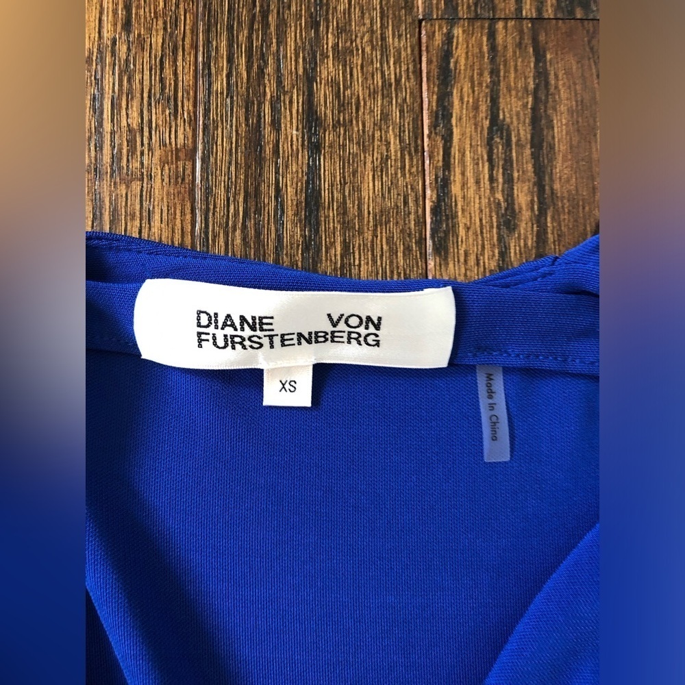Diane von Furstenberg Women’s XS Royal Blue Joanie Long-Sleeved Ruched Dress - Picture 6 of 11